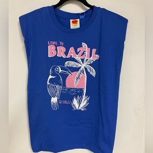 FARM Rio Blue Muscle Tee with Pink Graphic